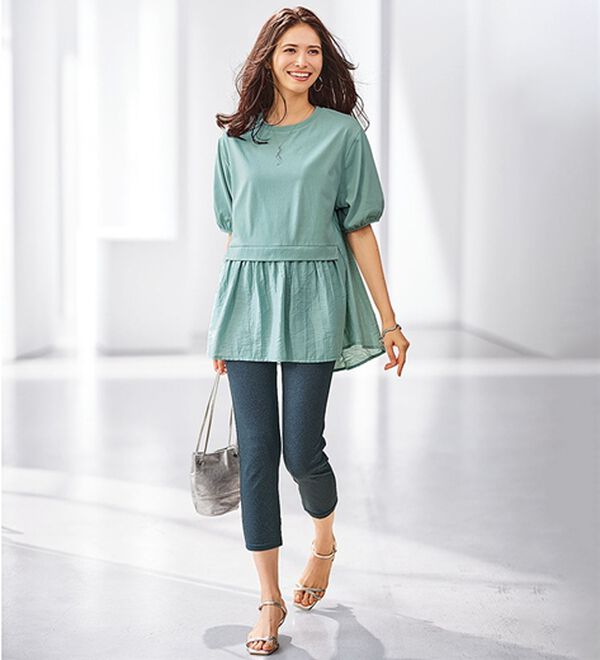 BELLUNA（ベルーナ）の「ギャザー使い異素材切替ふんわりチュニック（チュニック）」｜詳細画像