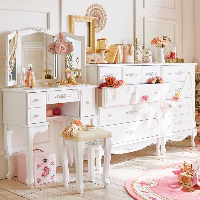 正規品定番】 ドレッサー スツール付き 化粧台 三面鏡 姫系 猫脚