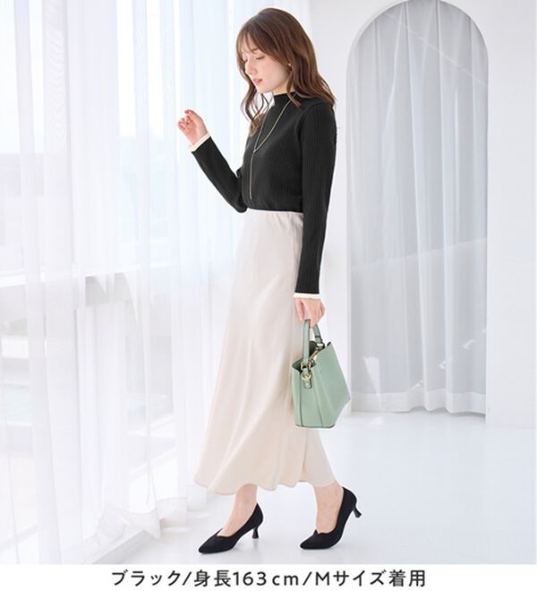 alotta（アロッタ）の「【静電気防止】もっちり袖配色リブニット（ニット・セーター）」｜詳細画像