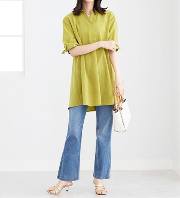 BELLUNA（ベルーナ）の「【接触冷感】麻調素材袖リボン使いシャツチュニック（チュニック）」｜詳細画像