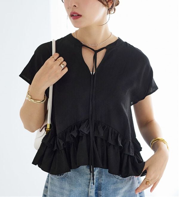 alotta（アロッタ）の「裾ティアードキーネックブラウス（ブラウス）」｜詳細画像