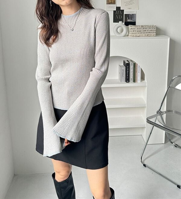 GeeRA（ジーラ）の「フレア袖ラメリブショートニットトップス（ニット・セーター）」｜詳細画像