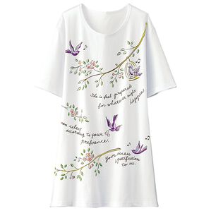 BELLUNA（ベルーナ）の「綿１００％プリントＴシャツ（Tシャツ）」｜白・鳥