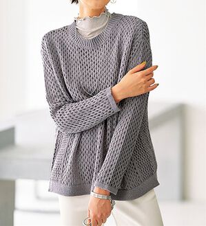 BELLUNA（ベルーナ）の「編地切替メッシュニットプルオーバー（ニット・セーター）」｜グレー