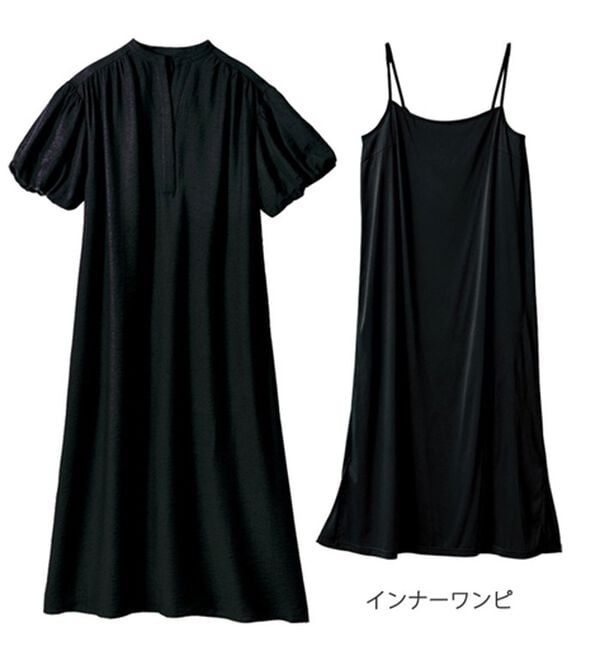 VINNO（ヴィノ）の「ボリューム袖麻調スキッパーワンピース（その他ワンピース）」｜詳細画像