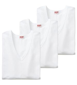 「【３枚組】＜ＢＶＤ＞綿１００％接触冷感インナー（メンズ肌着・インナーウェア）」｜ホワイト3枚組 半袖V首
