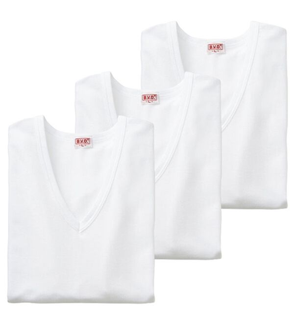 「【３枚組】＜ＢＶＤ＞綿１００％接触冷感インナー（メンズ肌着・インナーウェア）」｜ホワイト3枚組 半袖V首