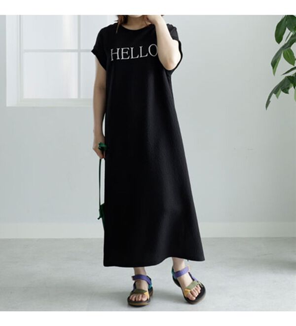 BELLUNA（ベルーナ）の「楊柳素材ロゴプリントワンピース（カットソーワンピース）」｜詳細画像