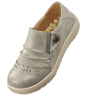 BELLUNA（ベルーナ）の「＜ｍｏｚ＞くるみボタンギャザースリッポン（スリッポン）」｜グレー