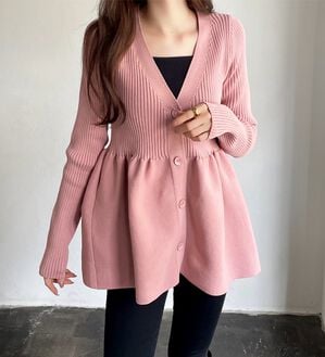 「スリムペプラムリブカーディガン（ニットカーディガン）」｜詳細画像