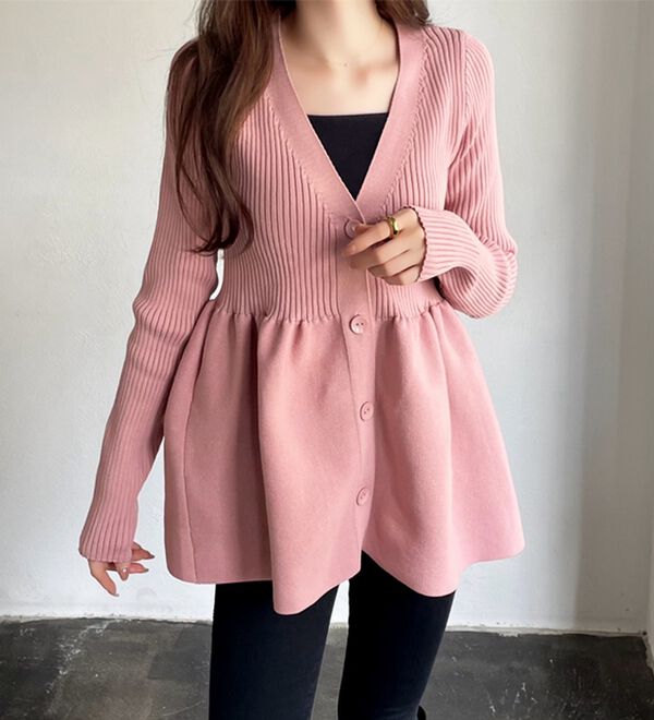 「スリムペプラムリブカーディガン（ニットカーディガン）」｜詳細画像