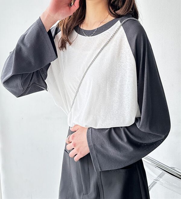 GeeRA（ジーラ）の「ラグラン切替配色スラブシアーカットソー（カットソー）」｜詳細画像