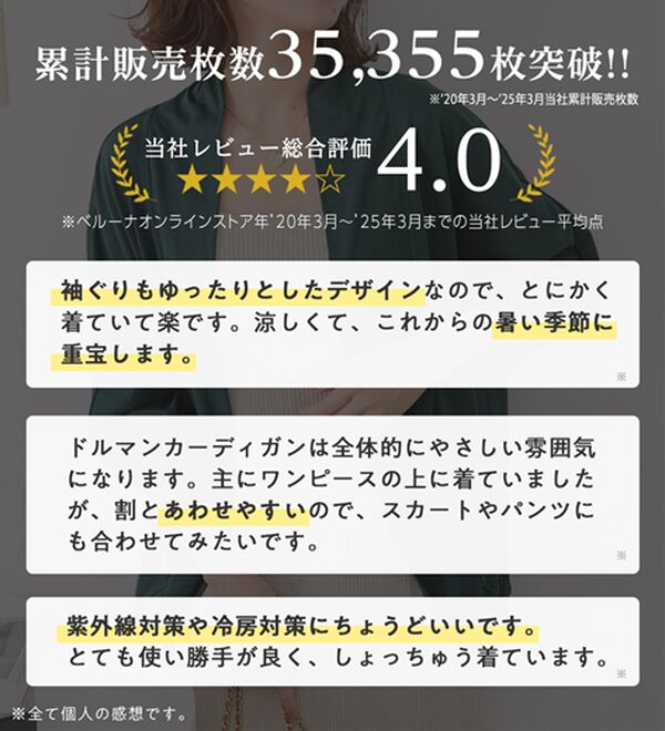 Viola e Viola（ヴィオラ エ ヴィオラ）の「【５つの機能付】ＵＶ対策に！ひんやり　ゆるドルマンカーディガン（ニットカーディガン）」｜詳細画像
