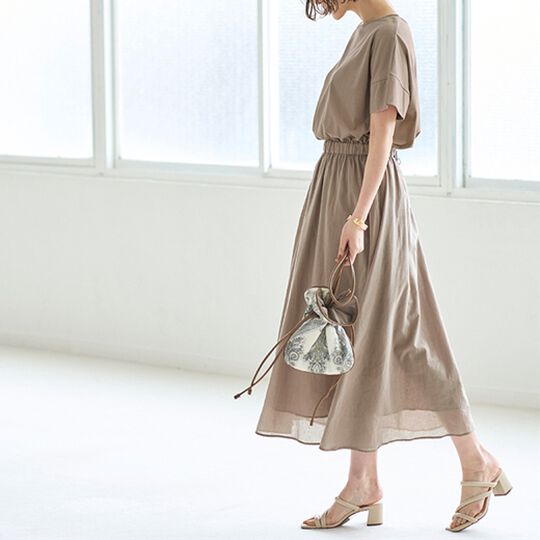 異素材ドッキングギャザーワンピース