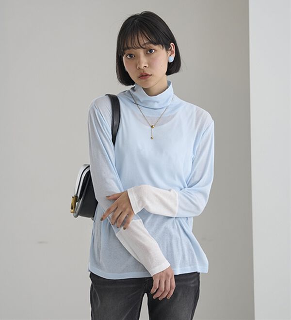 BELLUNA（ベルーナ）の「綿１００％配色シアープルオーバー（カットソー）」｜詳細画像