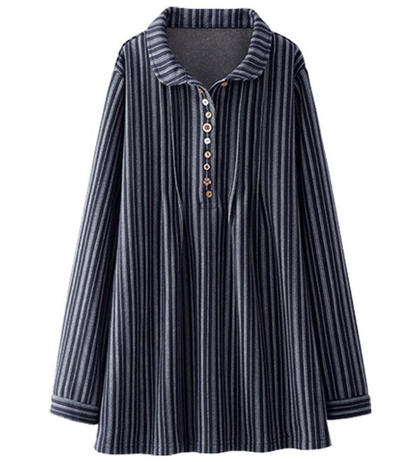 BELLUNA（ベルーナ）の「パチパチしにくい！裏ファー素材オーバーブラウス（ブラウス）」｜ストライプ