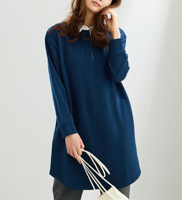 BELLUNA（ベルーナ）の「ボーダージャカード素材ラガーシャツワンピース（カットソーワンピース）」｜詳細画像