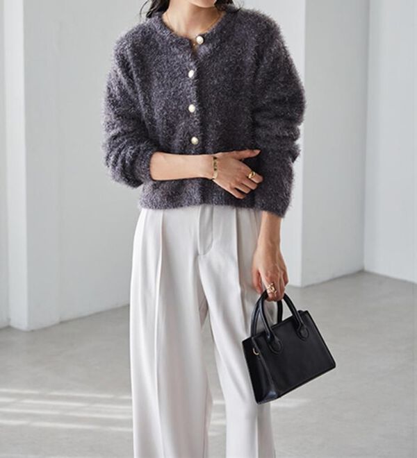 RANAN（ラナン）の「ゴールド調ボタンラメシャギーカーディガン（ニットカーディガン）」｜詳細画像