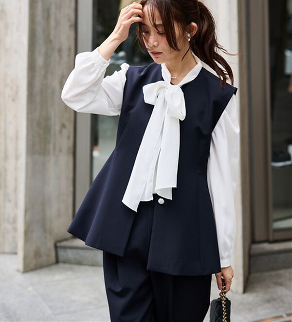 RANAN（ラナン）の「【２点セット】防シワ！ペプラムベストセットアップ（パンツスーツ）」｜詳細画像