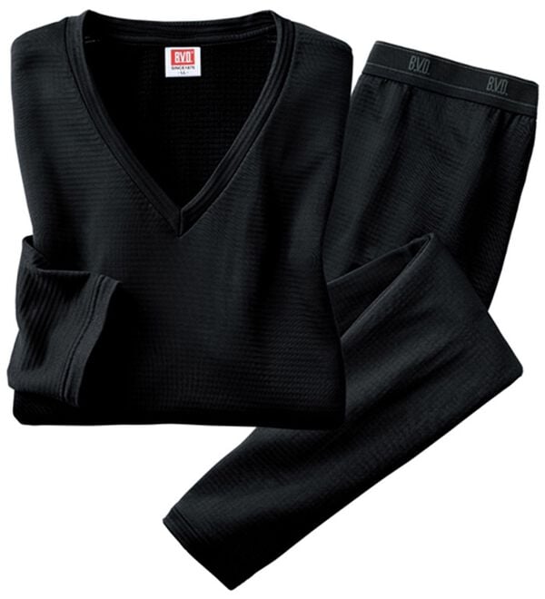 「＜ＢＶＤ＞瞬暖（Ｒ）グリッドテック上下組（メンズ肌着・インナーウェア）」｜ブラック V首