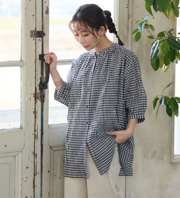 A HAPPY MARILYN（アハッピーマリリン）の「【Ｌ～６Ｌ】【風通るプレミアム】綿・楊柳七分袖はしごレースブラウス（ブラウス）」｜詳細画像