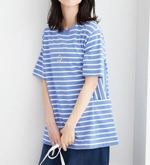 BELLUNA（ベルーナ）の「サイドポケット使いボーダー柄チュニック（チュニック）」｜ブルー&times;オフ白