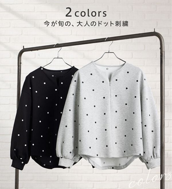 GeeRA（ジーラ）の「ドット刺繍ハーフジップダンボールトップス（カットソー）」｜詳細画像