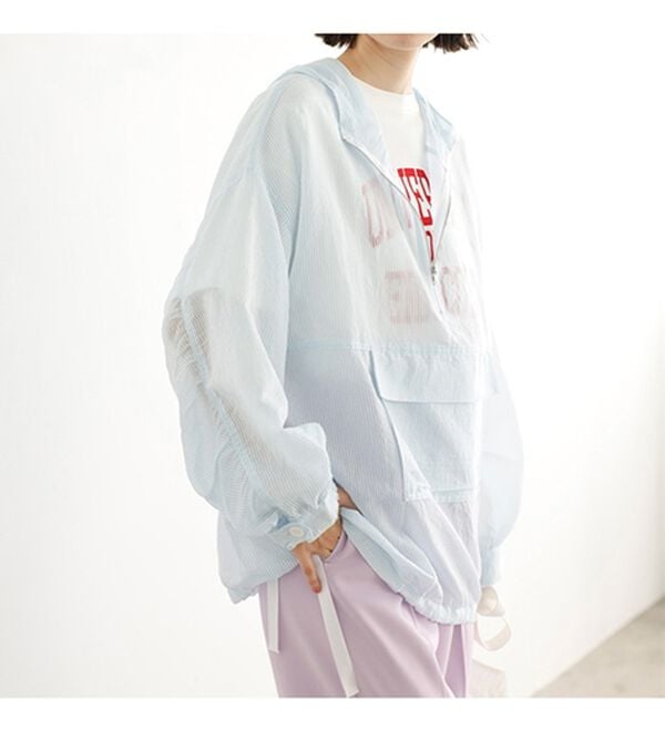 GeeRA（ジーラ）の「シアー素材ストライプアノラックパーカー（パーカー）」｜詳細画像