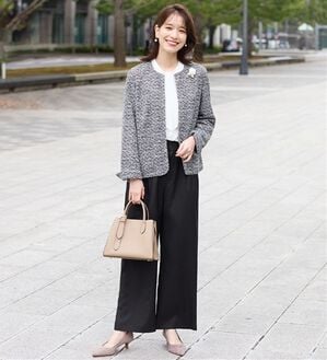 Viola e Viola（ヴィオラ エ ヴィオラ）の「【選べるボトムス】２点セット洗える！ツイードセットアップスーツ（パンツスーツ）」｜モノトーン系ワイド