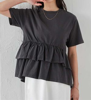 RANAN（ラナン）の「ピグメントフリルトップス（カットソー）」｜グレー