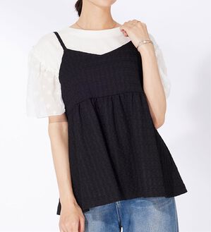 BELLUNA（ベルーナ）の「ジャカード素材バックリボンビスチェ（タンクトップ・キャミソール）」｜黒