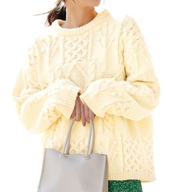 RANAN（ラナン）の「パッチワークケーブル編ニット（ニット・セーター）」｜アイボリー