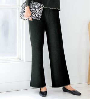 VINNO（ヴィノ）の「なめらかリッチ・配色ニットパンツ（ワイドパンツ・ガウチョ）」｜チャコール