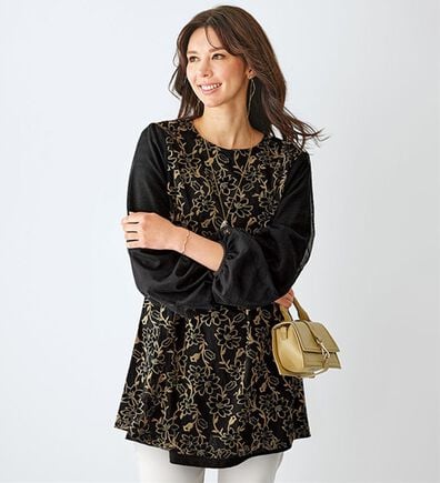 BELLUNA（ベルーナ）の「ベロア花柄チュール重ねチュニック（チュニック）」