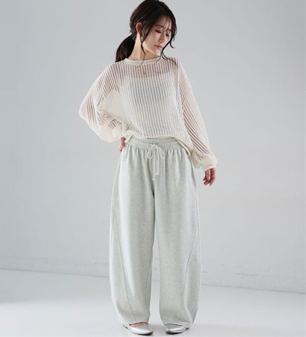 A HAPPY MARILYN（アハッピーマリリン）の「【Ｌ～６Ｌ】夏だから！薄スウェット生地で作ったカーブパンツ（ワイドパンツ・ガウチョ）」｜詳細画像