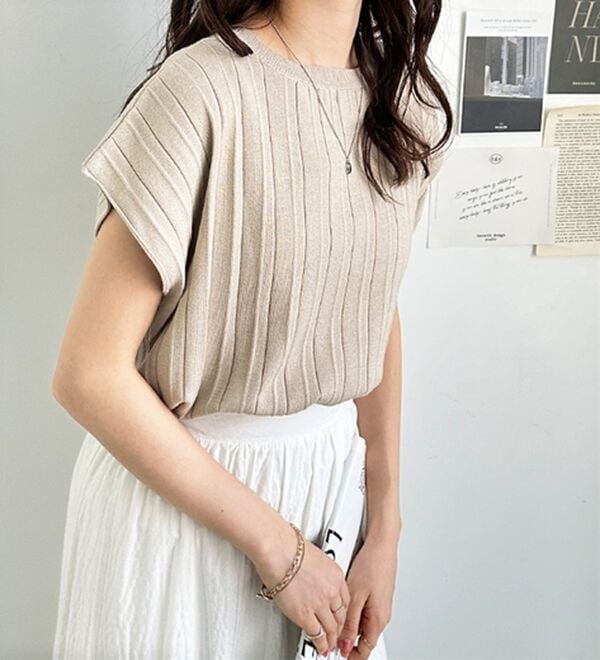 GeeRA（ジーラ）の「プリーツ編フレンチスリーブリブトップス（ニット・セーター）」｜詳細画像