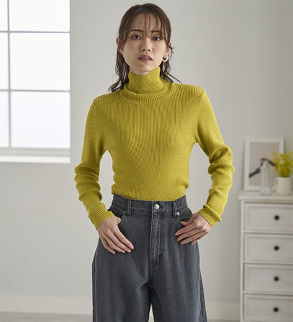 BELLUNA（ベルーナ）の「＜＆ｃｏｃｏｃｈｉ＞ハピネスコットン100％&times;吸湿発熱リブタートルニット（ニット・セーター）」｜詳細画像