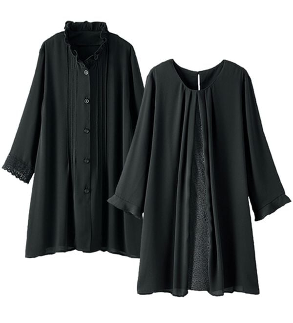 BELLUNA（ベルーナ）の「【２枚組】ジョーゼット素材デザインチュニック（チュニック）」｜2枚組