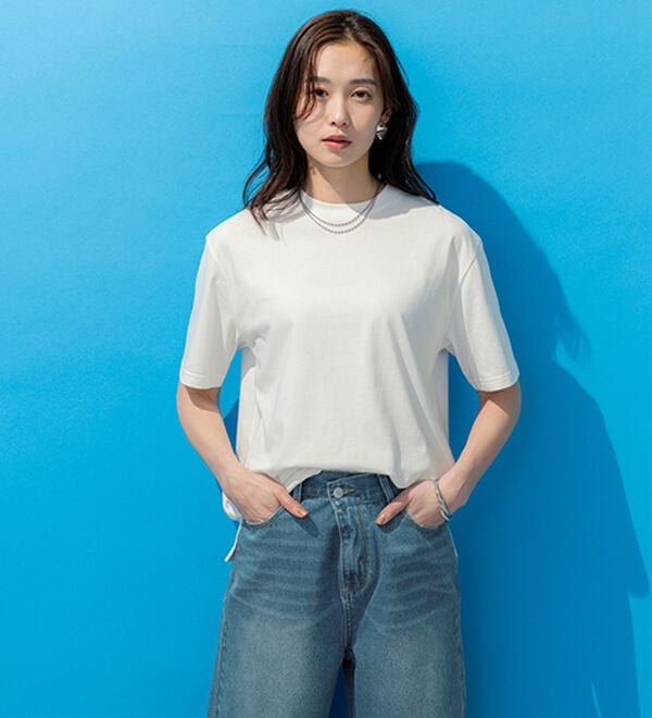 BELLUNA（ベルーナ）の「【選べる袖丈】＜エアリーアイスコットン＞オーバーサイズＴシャツ（カットソー）」｜詳細画像