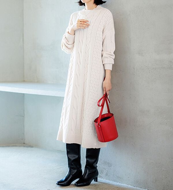 BELLUNA（ベルーナ）の「ケーブル柄ロング丈ニットワンピース（ニットワンピース）」｜詳細画像