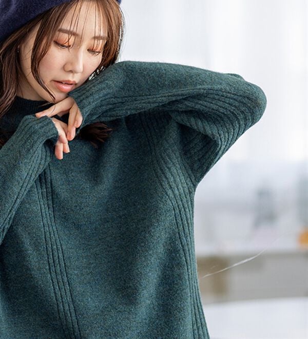 BELLUNA（ベルーナ）の「【快適Ｌａｂ．】洗える＆チクチクしにくい！ウール調ニットプルオーバー（ニット・セーター）」｜詳細画像