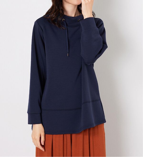 BELLUNA（ベルーナ）の「ワイドネック切替デザインプルオーバー（カットソー）」｜ネイビー