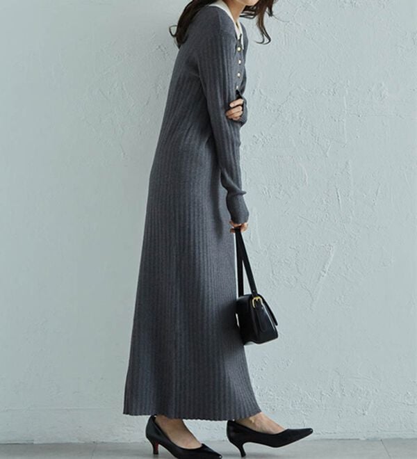 RANAN（ラナン）の「ポロカラーリブニットワンピース（ロングワンピース）」｜詳細画像