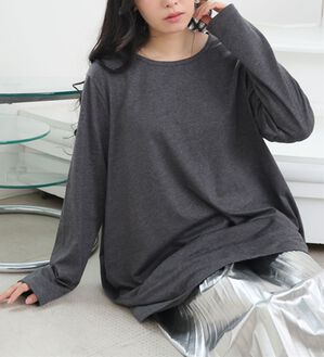 A HAPPY MARILYN（アハッピーマリリン）の「【Ｍ～８Ｌ】長袖・七分袖・半袖 コクーン シルエット チュニック（チュニック）」｜杢ダークチャコール