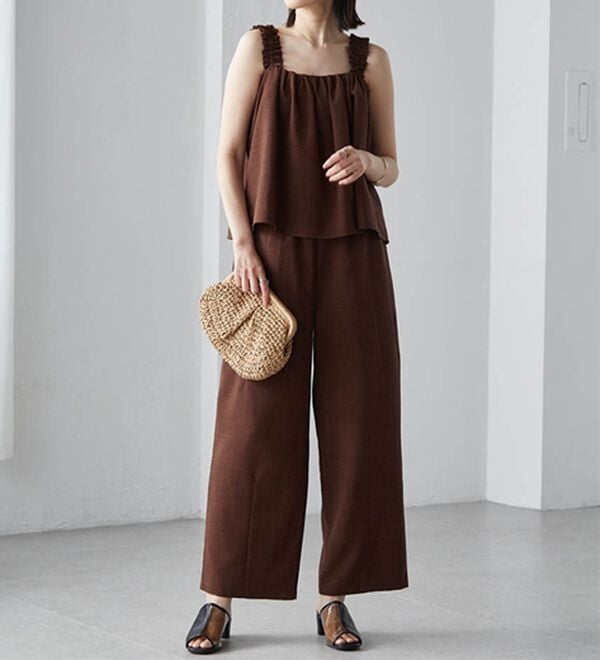 RANAN（ラナン）の「フリルデザインキャミセットアップ（ワイドパンツ・ガウチョ）」｜詳細画像