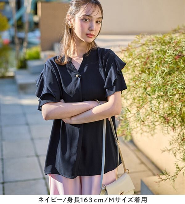 alotta（アロッタ）の「【接触冷感】フリル袖チュニックブラウス（チュニック）」｜詳細画像