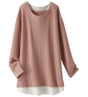BELLUNA（ベルーナ）の「ワッフル素材重ね着風プルオーバー（カットソー）」｜ローズ