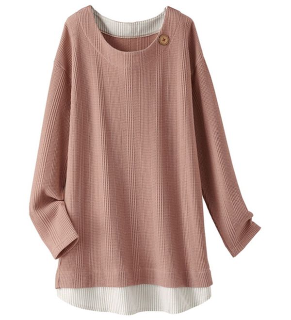 BELLUNA（ベルーナ）の「ワッフル素材重ね着風プルオーバー（カットソー）」｜ローズ