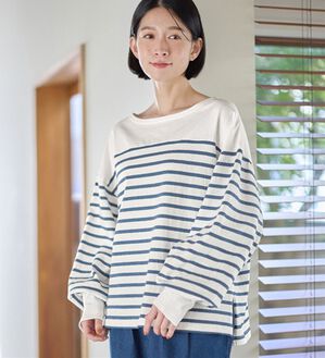 Viola e Viola（ヴィオラ エ ヴィオラ）の「トレンドを楽しむ！バスクボーダーパフ袖プルオーバー（カットソー）」｜ブルー系