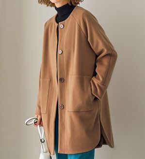 VINNO（ヴィノ）の「ウール調ノーカラーロングコート（ロングコート）」｜詳細画像